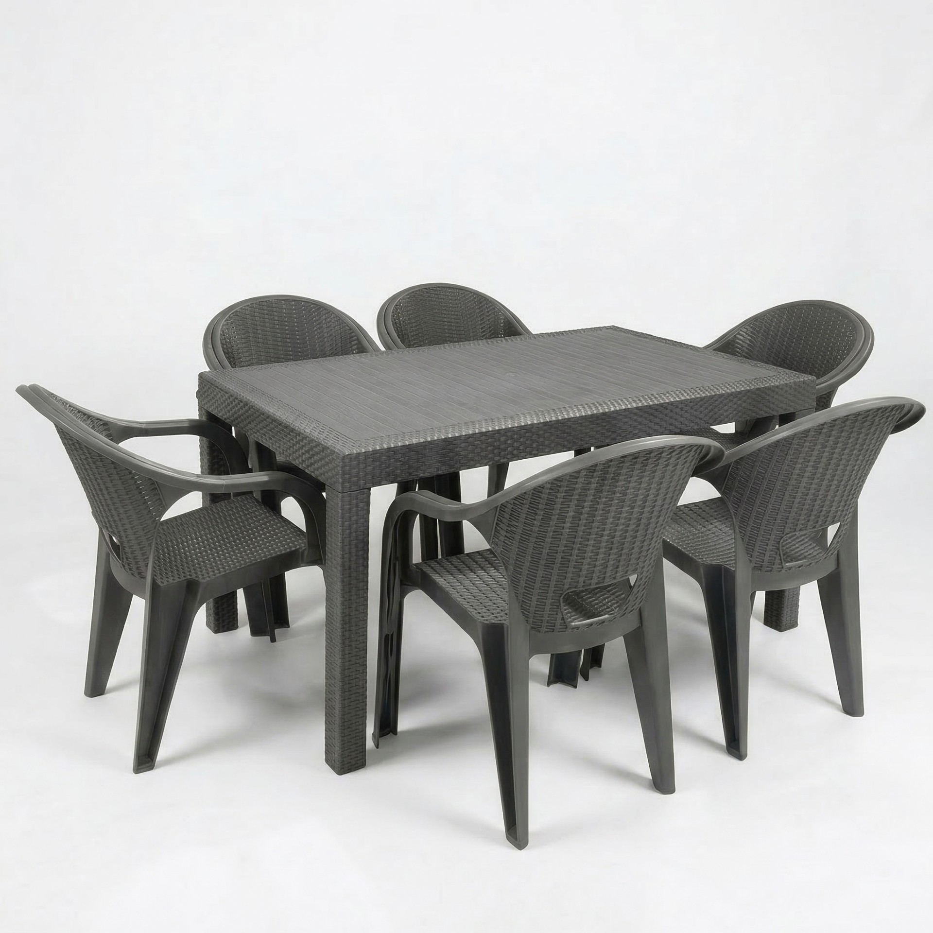 Flash 90x150 cm Rattan 6 Kişilik Masa Takımı Camsız Flash Sandalye Bahçe Teras Takımı Oturma Grubu 2