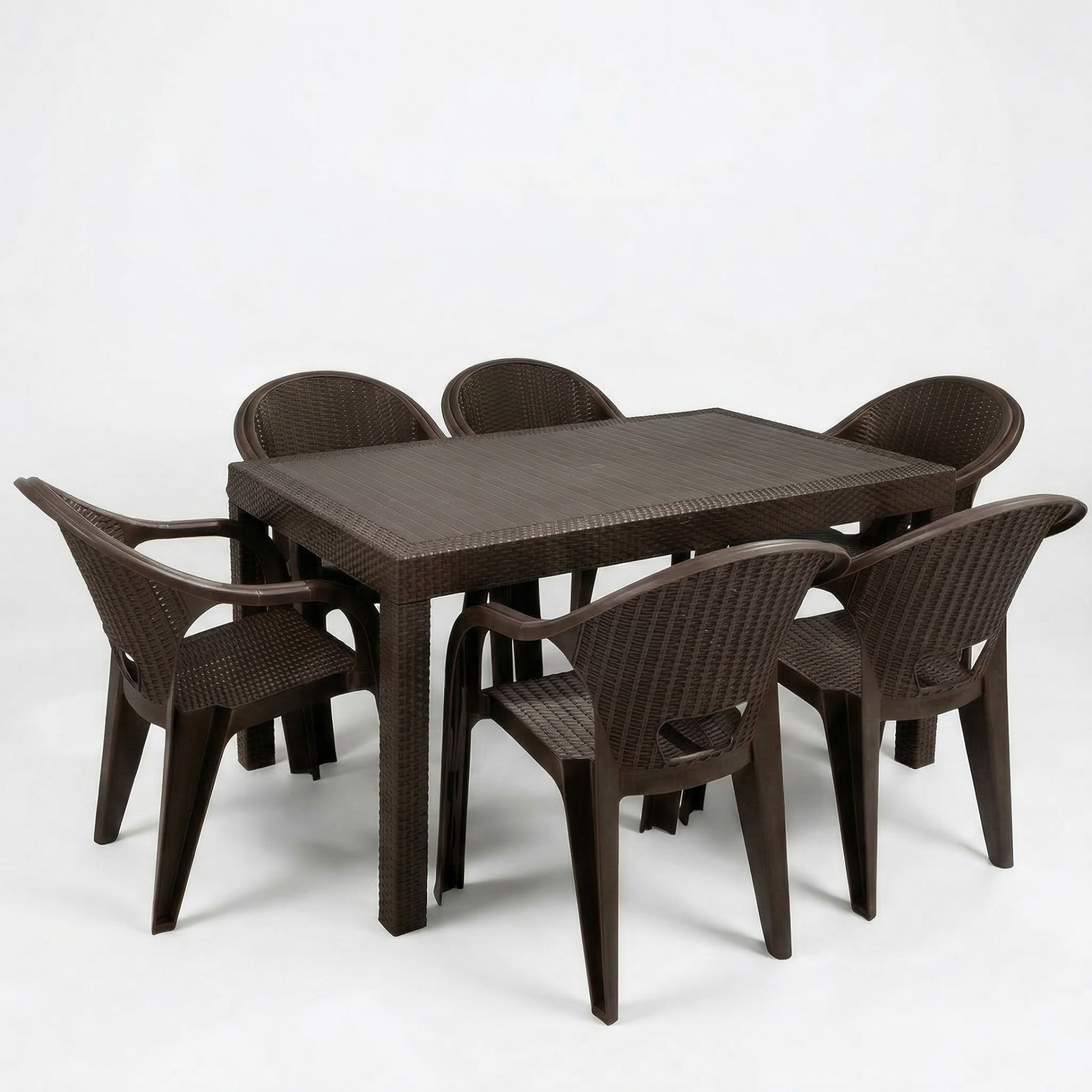 Flash 90x150 cm Rattan 6 Kişilik Masa Takımı Camsız Flash Sandalye Bahçe Teras Takımı Oturma Grubu 4