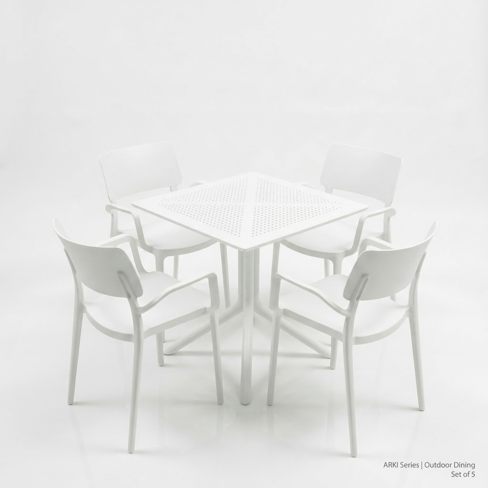 Zen 4 Kişilik Cafe Kollu Bistro Set 70x70 Sorty Bee Sabit Masa - Beyaz