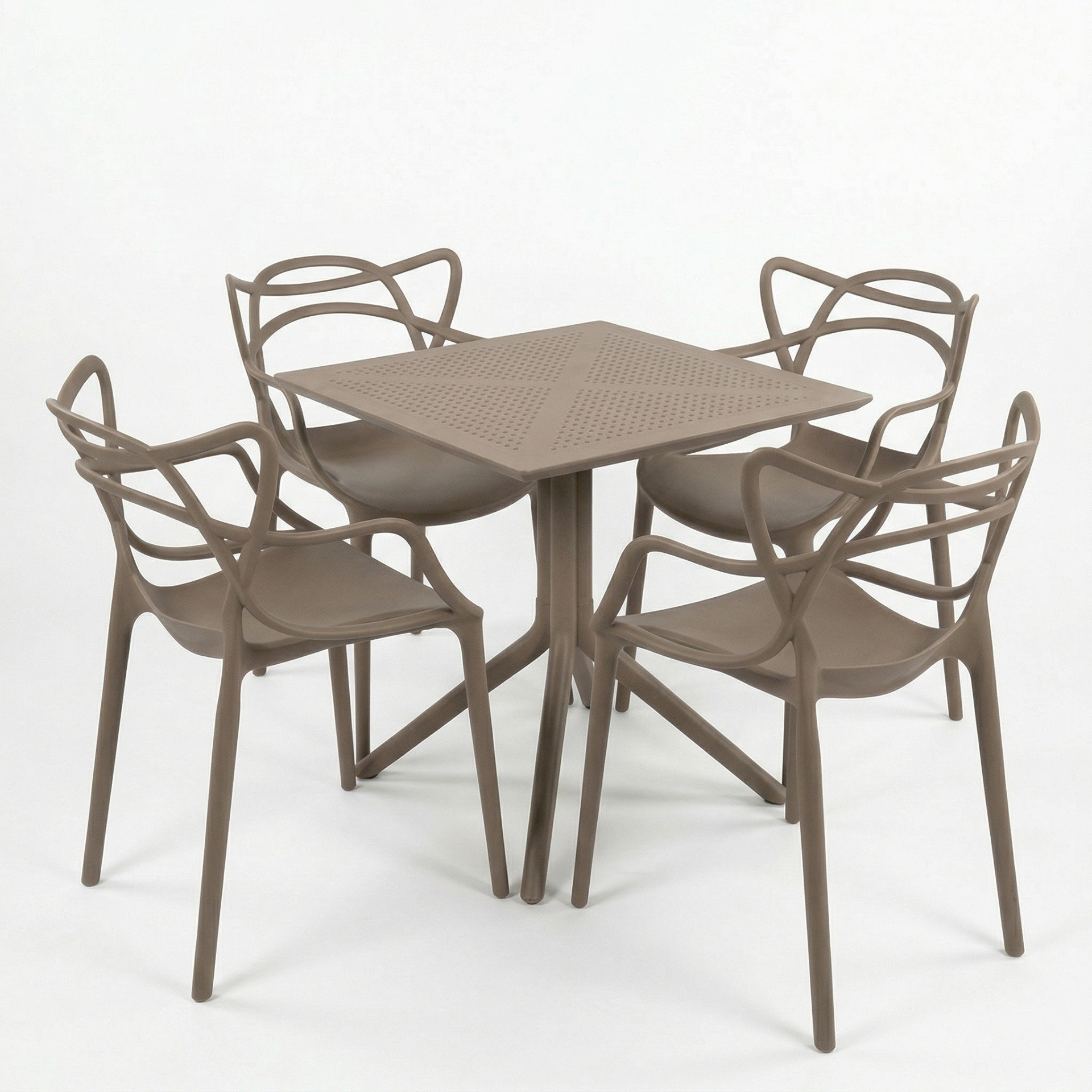 Santa 4 Kişilik Cafe Kollu Bistro Set 70x70 Sorty Bee Sabit Masa 2
