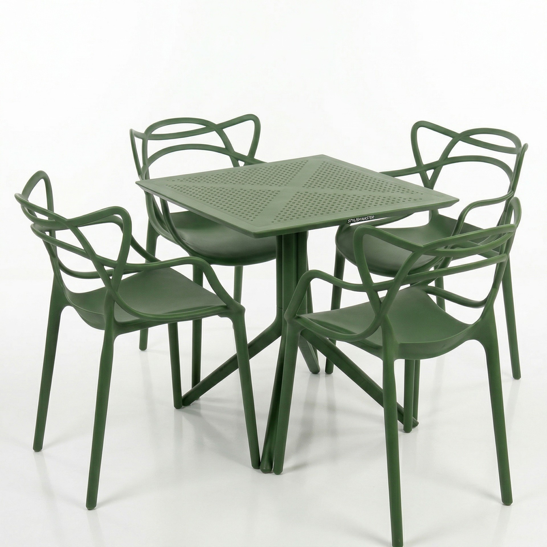 Santa 4 Kişilik Cafe Kollu Bistro Set 70x70 Sorty Bee Sabit Masa - Yeşil