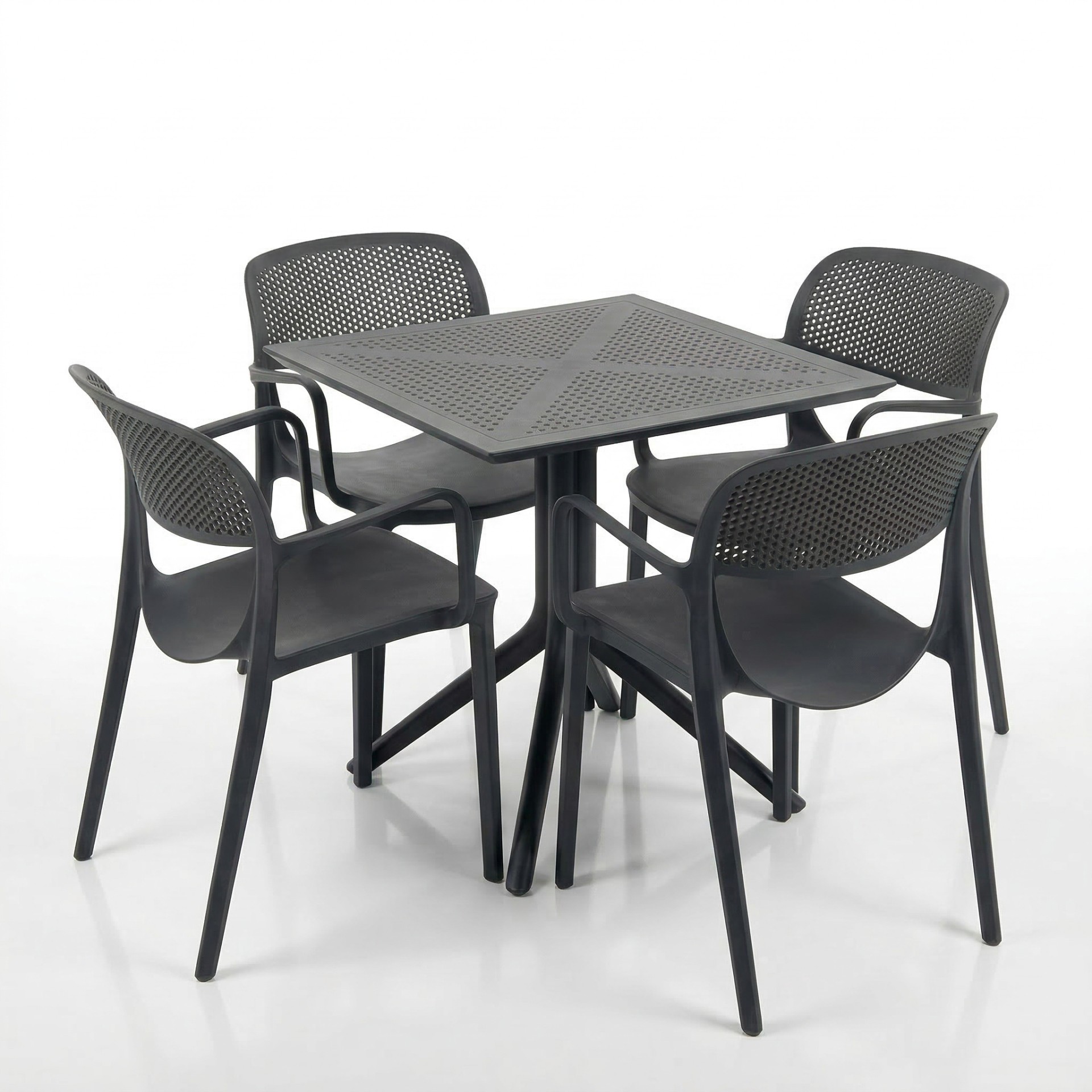 Barby 4 Kişilik Cafe Kollu Bistro Set 70x70 Sorty Bee Sabit Masa 1