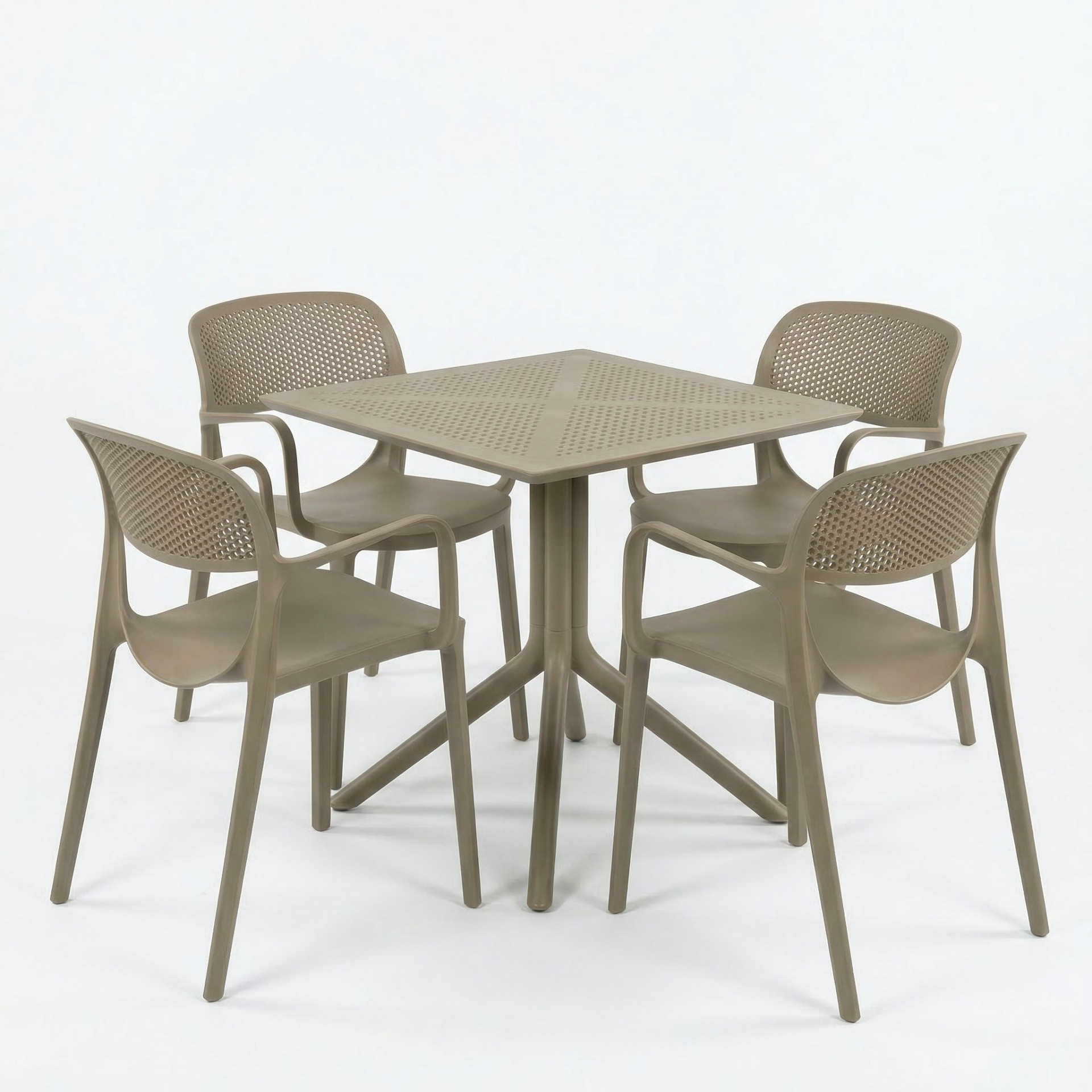 Barby 4 Kişilik Cafe Kollu Bistro Set 70x70 Sorty Bee Sabit Masa - Kapiçino