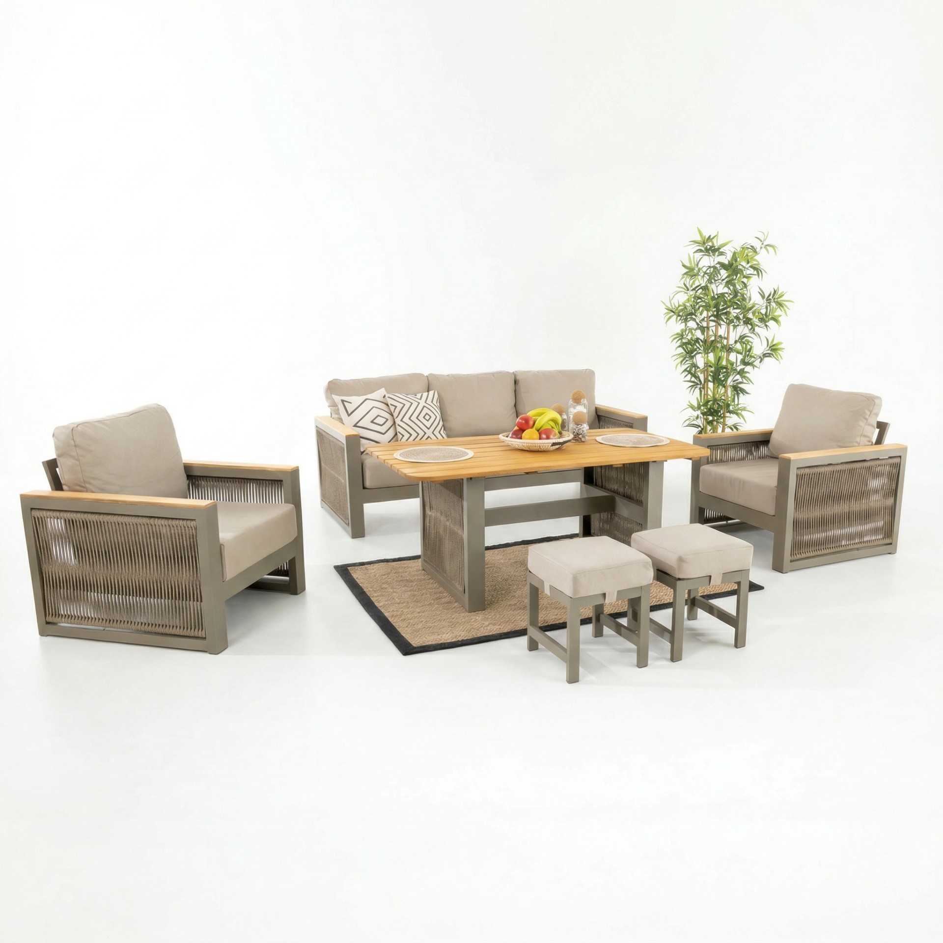 Alex 3+1+1 Puflu Alüminyum Oturma Grubu - Kapiçino