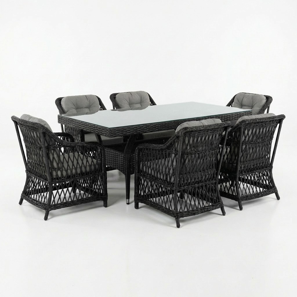 Loft 6 Kişilik Raddan Masa Takımı 100x200 Masa 6 Adet Loft Koltuk 1